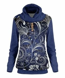 Lily | Blue & White Scrollwork Button-Accent Cowl Neck Tunic - Women