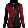 Lily | Black & Red Floral Button-Accent Cowl Neck Tunic - Plus