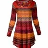 Lily | Red & Orange Geometric Stripe Cowl Neck Tunic - Women