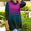 Lily | Teal & Pink Ombré Three-Quarter Sleeve Cowl Neck Tunic - Women