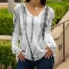 Lily | White & Gray Tie-Dye Stripe Long-Sleeve V-Neck Tunic - Women