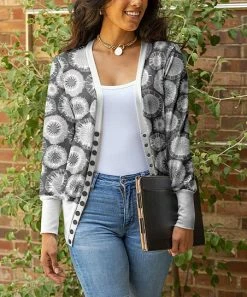 Lily | Gray & White Circle Tie-Dye Snap-Button Cardigan - Women