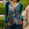 Lily | Teal & Rust Floral V-Neck Long-Sleeve Tunic - Plus