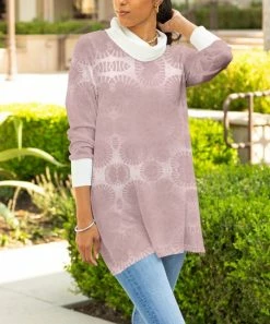 Lily | Taupe & White Abstract Cowl Neck Tunic - Plus