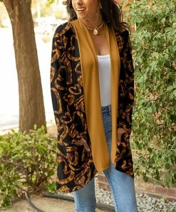 Lily | Black & Gold Hearts Shawl-Collar Open Cardigan - Plus