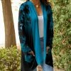 Lily | Black & Blue Ombré Floral Shawl-Collar Open Cardigan - Plus