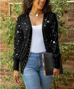 Lily | Black & White Stars Snap-Button Cardigan - Women & Plus