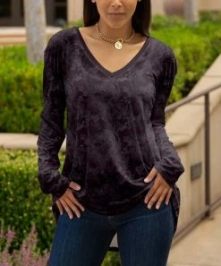 Lily | Purple & Dark Gray Abstract V-Neck Long-Sleeve Tunic - Plus
