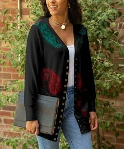 Lily | Black & Turquoise Paisley Cardigan - Women