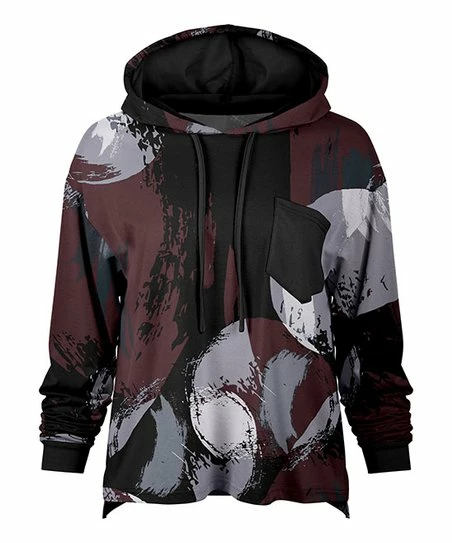 Lily | Mauve & Gray Abstract Chest-Pocket Hoodie - Women 1 Lily | Mauve & Gray Abstract Chest-Pocket Hoodie - Women