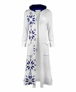 Lily | Navy & White Snowflake Pocket Hooded Open Duster - Women