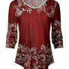 Lily | Red & Aqua Paisley Long-Sleeve Scoop Neck Top - Plus