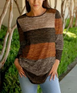 Lily | Rust & Brown Color Block Crewneck Long-Sleeve Tunic - Women