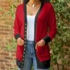 Lily | Red & Black Pocket Button-Up Cardigan - Women & Plus
