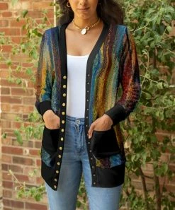 Lily | Navy & Rust Abstract Pocket Button-Up Cardigan - Women & Plus