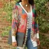 Lily | Coral & Teal Abstract Pocket Button-Up Cardigan - Plus