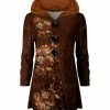 Lily | Brown & Beige Floral Hooded Velvet Button-Up Jacket - Women