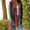 Lily | Mauve & Turquoise Vertical Stripe Pocket Open Cardigan - Plus
