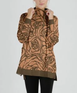 Lily | Rust & Brown Abstract Rose Mock Neck Sweatshirt - Women