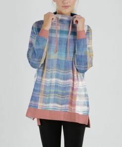 Lily | Blue & Rose Plaid Mock Neck Sweatshirt - Women