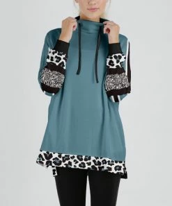 Lily | Black & Slate Blue Animal-Print Mock Neck Pullover - Women & Plus