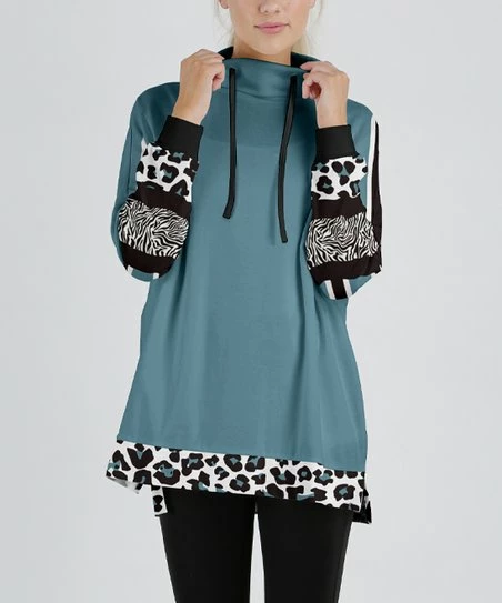 Lily | Black & Slate Blue Animal-Print Mock Neck Pullover - Women & Plus 1 Lily | Black & Slate Blue Animal-Print Mock Neck Pullover - Women & Plus
