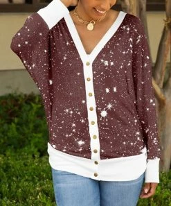 Lily | Red & White Stars Snap-Up Dolman Cardigan - Plus