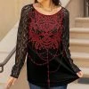 Lily | Black & Red Medallion Lace-Contrast Raglan Tunic - Women