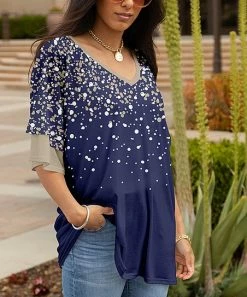 Lily | Navy & Beige Splatter Ruffle-Sleeve Tunic - Women