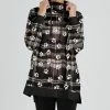 Lily | Black & White Paw Print Plaid Mock Neck Sweatshirt - Women