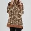 Lily | Brown & Cream Abstract Foliage Mock Neck Sweatshirt - Plus