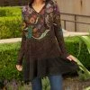 Lily | Brown Multicolor Lace-Print Floral Ruffle-Hem Hooded Sweater Dress - Plus