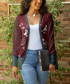 Lily | Mauve & Navy Floral Button-Up Cardigan - Women