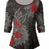 Lily | Black & Red Floral Scoop Neck Three-Quarter Sleeve Tunic - Women