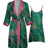 Lily | Pink & Green Marble Satin Robe & Camisole - Plus