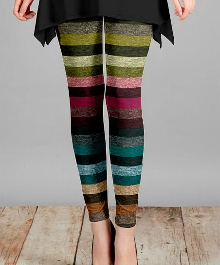 Lily | Olive & Teal Stripe Leggings - Women 1 Lily | Olive & Teal Stripe Leggings - Women