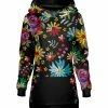 Lily | Black Floral Kangaroo-Pocket Longline Hoodie - Women