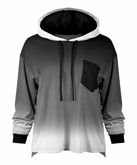 Lily | Black & Gray Ombré Chest-Pocket Hoodie - Plus 1 Lily | Black & Gray Ombré Chest-Pocket Hoodie - Plus