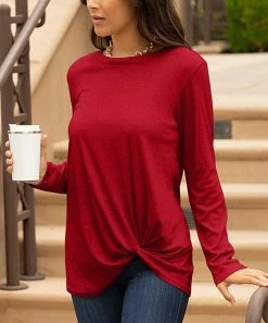 Lily | Red Twist-Hem Long-Sleeve Tunic - Women & Plus