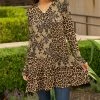 Lily | Black & Beige Floral & Leopard Ruffle-Hem Hooded Sweater Dress - Plus