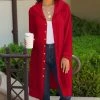 Lily | Red Button-Up Hooded Longline Cardigan - Women