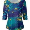Lily | Gold & Blue Marbled Scoop Neck Three-Quarter Sleeve Tunic - Women