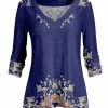 Lily | Blue & Pink Floral V-Neck Three-Quarter Sleeve Tunic - Women