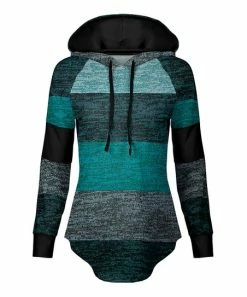 Lily | Teal & Black Color Block Drawstring Hoodie - Women