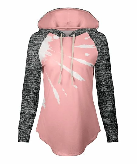 Lily | Rose & Black Abstract Drawstring Hoodie - Women 1 Lily | Rose & Black Abstract Drawstring Hoodie - Women