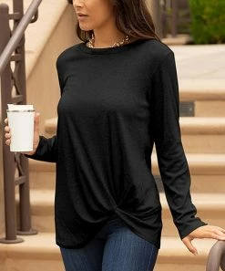 Lily | Black Twist-Hem Long-Sleeve Tunic - Women & Plus