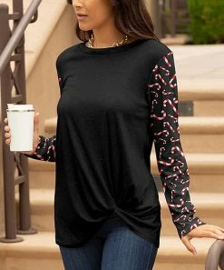 Lily | Black & Red Candy Cane Twist-Hem Long-Sleeve Tunic - Women