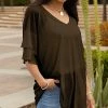 Lily | Brown V-Neck Layered-Sleeve Tunic - Women
