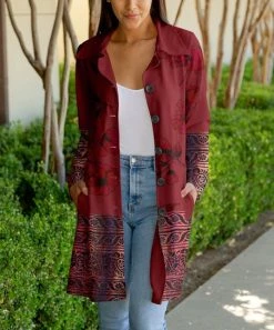 Lily | Red & Pink Abstract Car Coat - Women