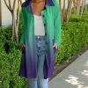 Lily | Green & Purple Ombré Pocket Longline Coat - Plus
